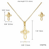 Gold Stainless Steel Cross 2 PC Necklace + Earrings Set