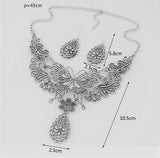 Silver Butterfly Drop Necklace + Earring Set