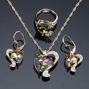Gold Rainbow Topaz Heart 3PC Jewelry Set