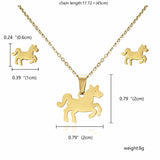 Gold Horse Stainless Steel 2 PC Necklace + Earrings Set