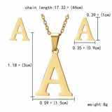 Gold Stainless Steel Initial "A"  2 PC Jewelry Set