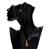 Gold Stainless Steel Initial "A"  2 PC Jewelry Set