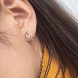 Silver Cat Moon 2PC Necklace + Earrings Jewelry SET