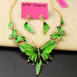 Green Butterfly Wings Necklace + Earrings Set