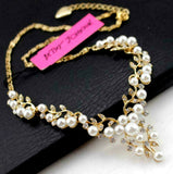 Elegant Rhinestone Pearl Leaves Necklace + Earrings Set