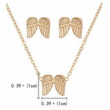 Gold Stainless Steel Angel Wings 2 PC Necklace + Earrings Set