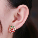 X-mas Double Bells with Bows Holiday Stud Earrings