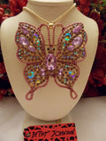 Violet Purple Crystal Rhinestone 2-Way Butterfly Necklace