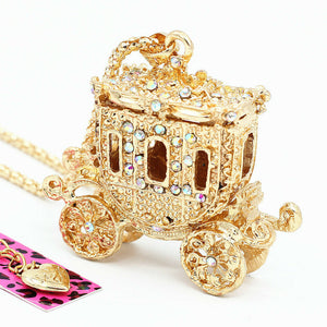 Gold Rhinestine Fairytale Carriage Necklace pic 1