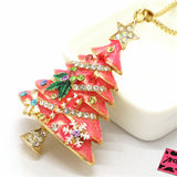 Bright Festive Fully Decorated Rhinestone XMAS Tree Necklace- Coral pic 2