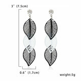 3 Tier Black and white Leaves Earrings- measurement pic