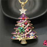 Bright Festive Fully Decorated Rhinestone XMAS Tree Necklace-Purple pic1