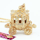 Gold Rhinestine Fairytale Carriage Necklace pic 3