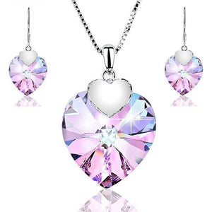 Silver Purple AAA Zircon Heart Necklace Earring Set pic1