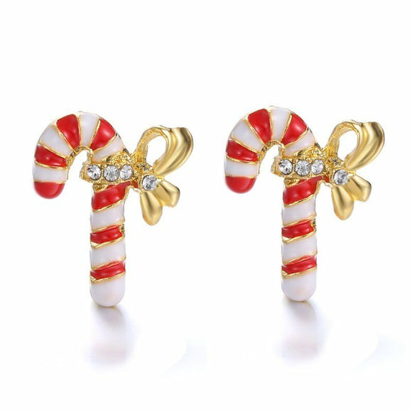 Candycane Studs with Gold Bow Holiday Earrings